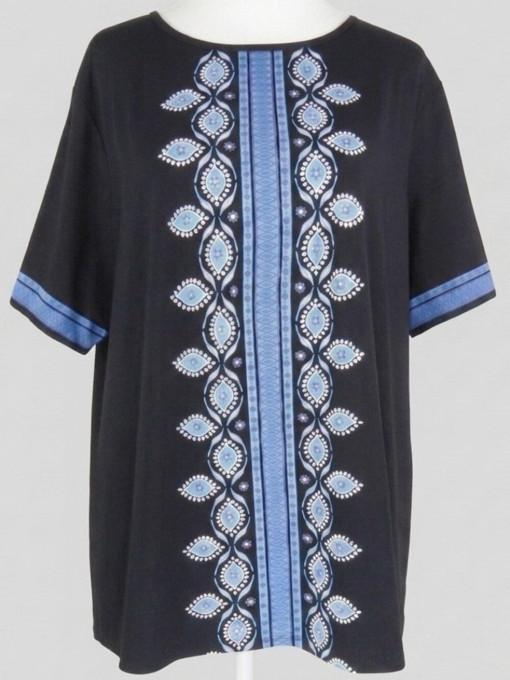Lands' End Women's Black, Blue & White Short-Sleeve Shirt Size 2X 20-22 (C2144)
